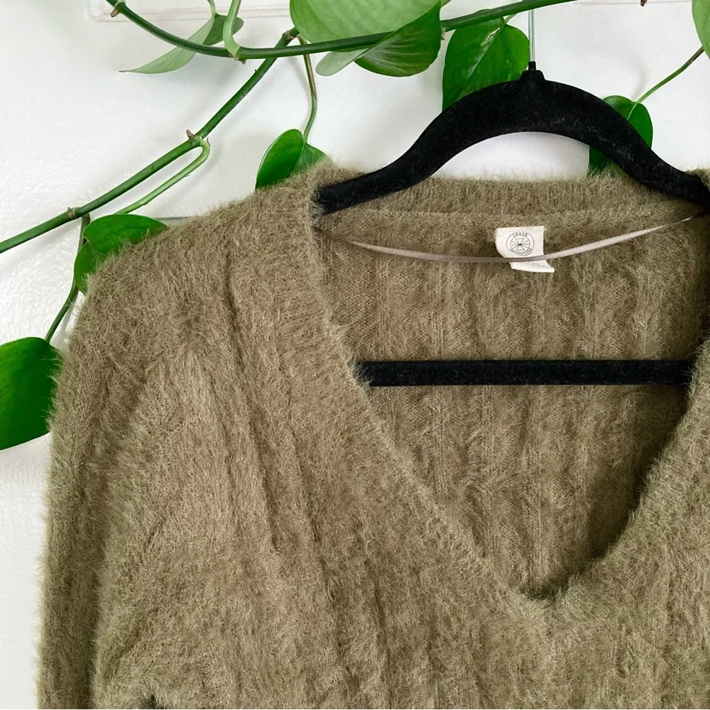 UrbanC Outfitters Martini Olive Fuzzy Eyelash Cropped Sweater Women’s Size Small